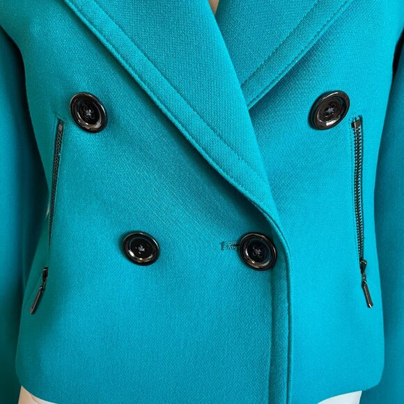 Bellefleur COLET Nordstrom Double Breasted Poly Blend Crop Moto Blazer Blue XS - Picture 6 of 14
